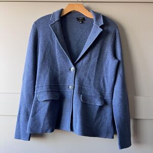 Talbots Petite Blazer Womens Small Buttons Blue Merino Wool‎ Knit Sweater Jacket